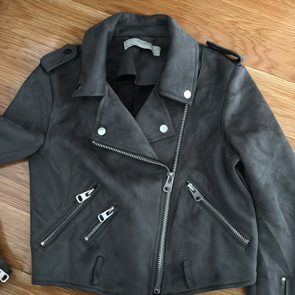 Zara gray suede like moto jacket